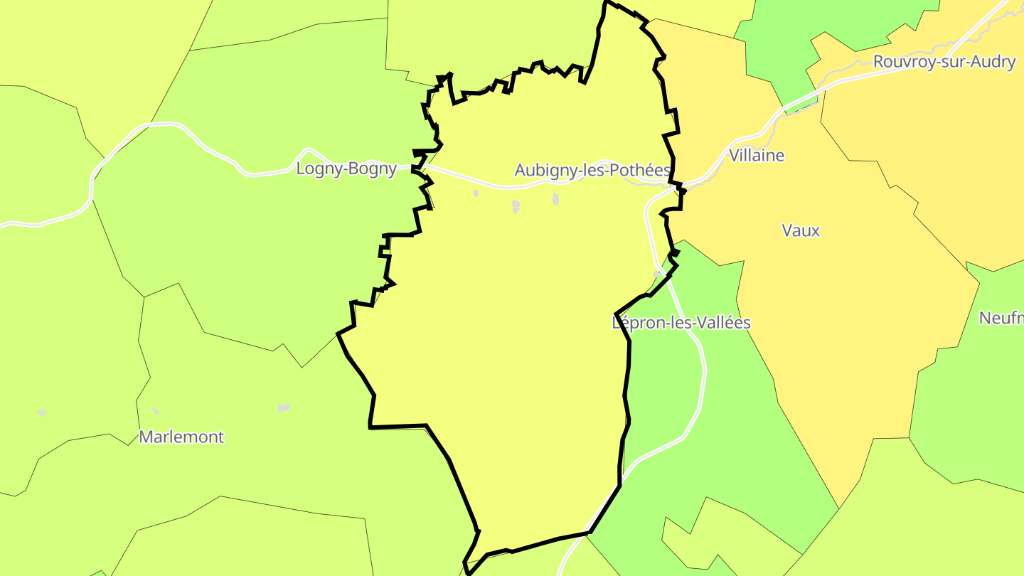 Carte des prix de l'immobilier Aubigny-les-Pothées