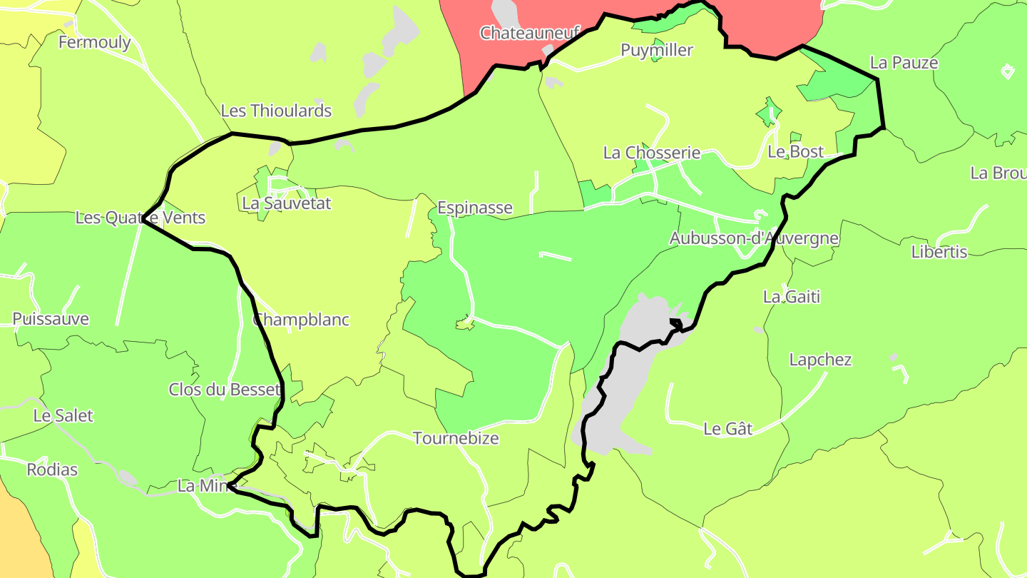Carte des prix de l'immobilier Aubusson-d'Auvergne
