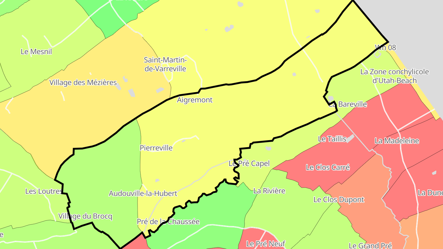 Carte des prix de l'immobilier Audouville-la-Hubert