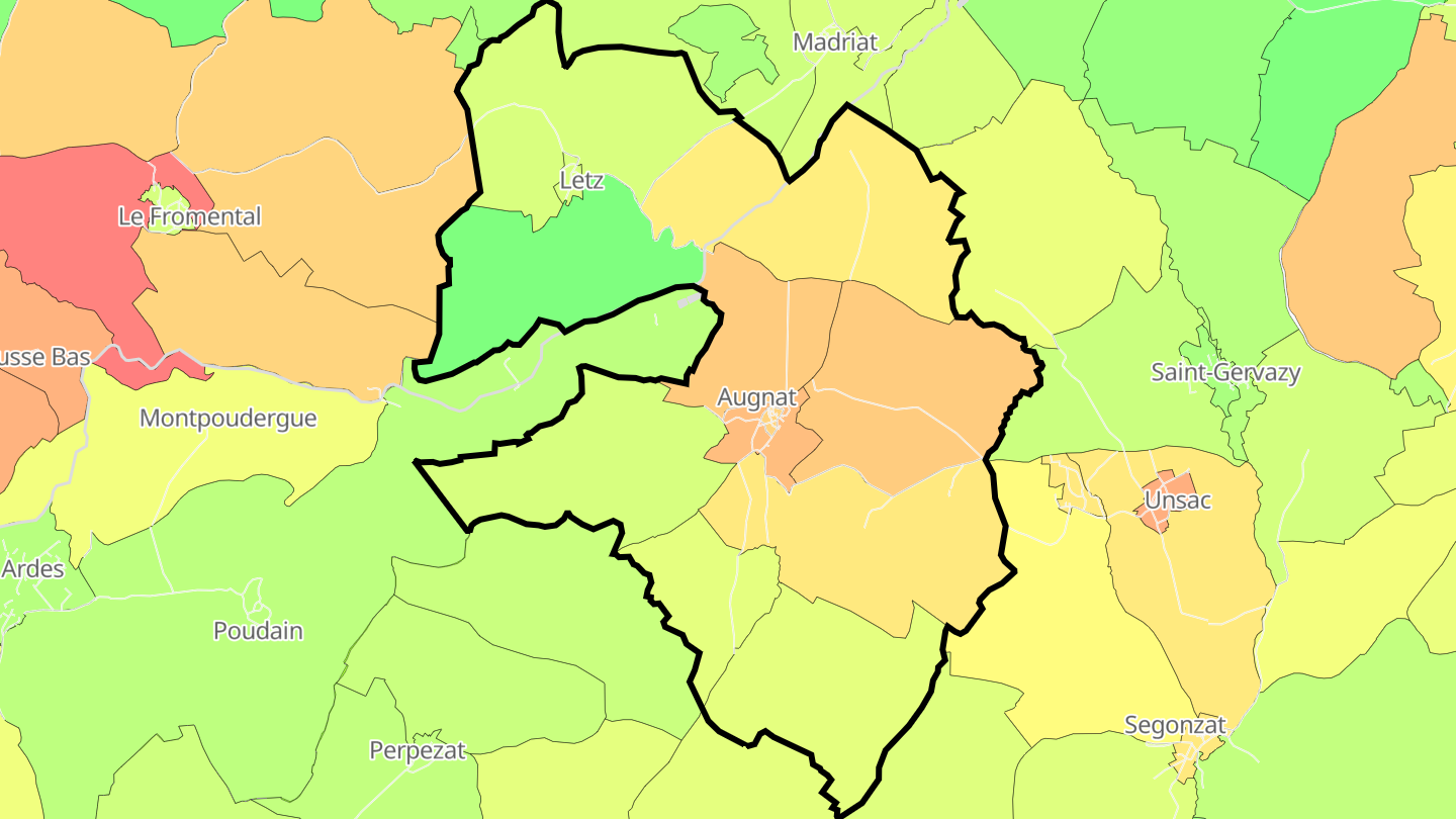 Carte des prix de l'immobilier Augnat
