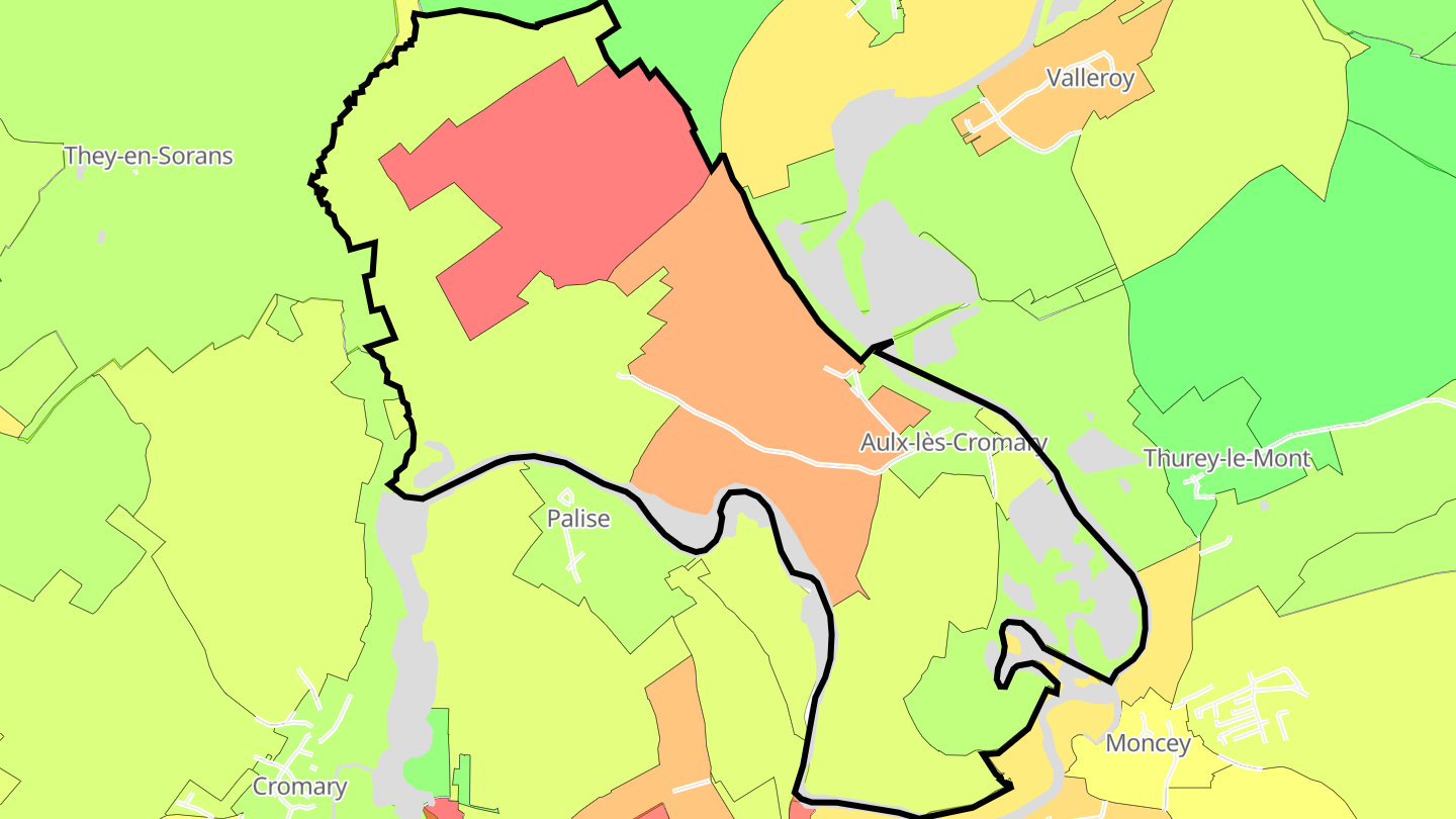 Carte des prix de l'immobilier Aulx-lès-Cromary