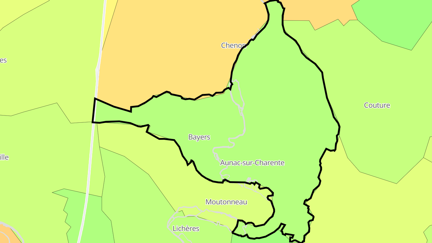 Carte des prix de l'immobilier Aunac-sur-Charente