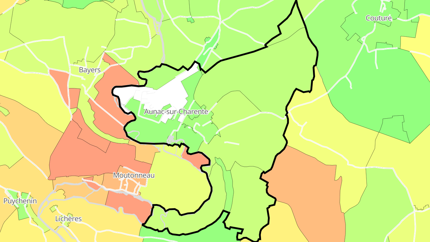 Carte des prix de l'immobilier Aunac