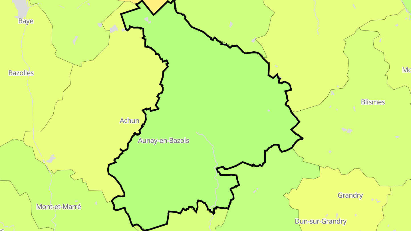 Carte des prix de l'immobilier Aunay-en-Bazois
