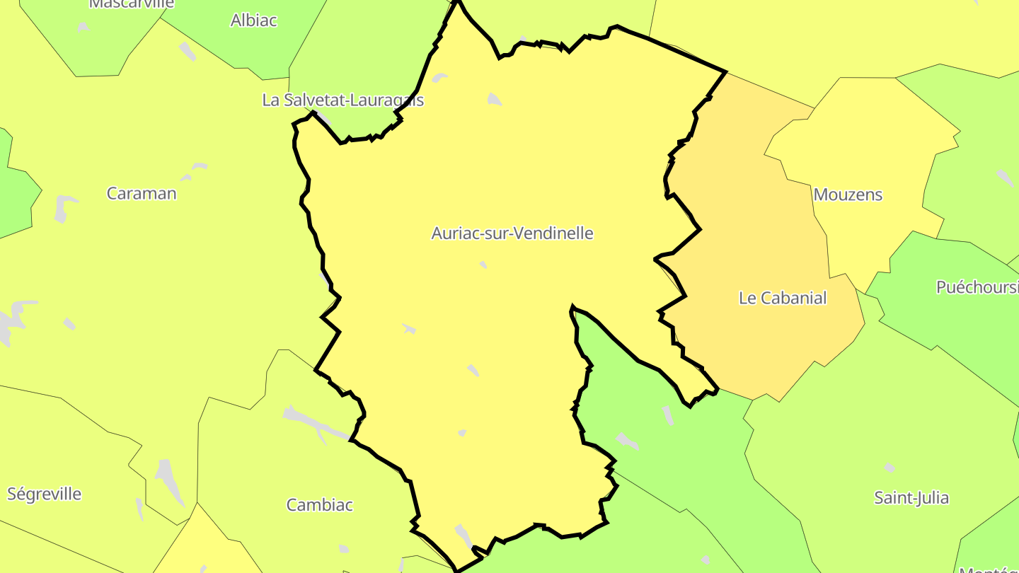 Carte des prix de l'immobilier Auriac-sur-Vendinelle