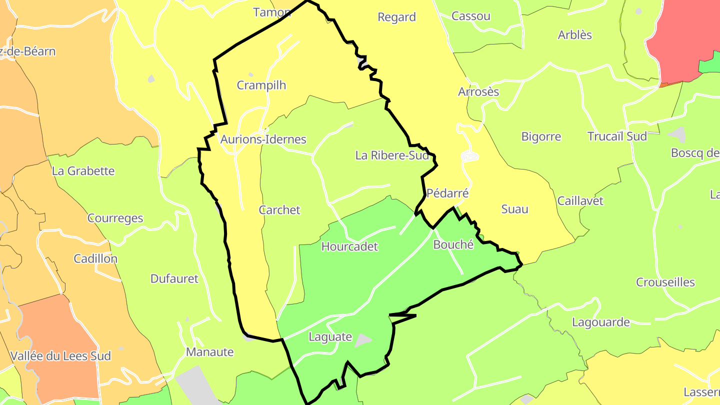 Carte des prix de l'immobilier Aurions-Idernes