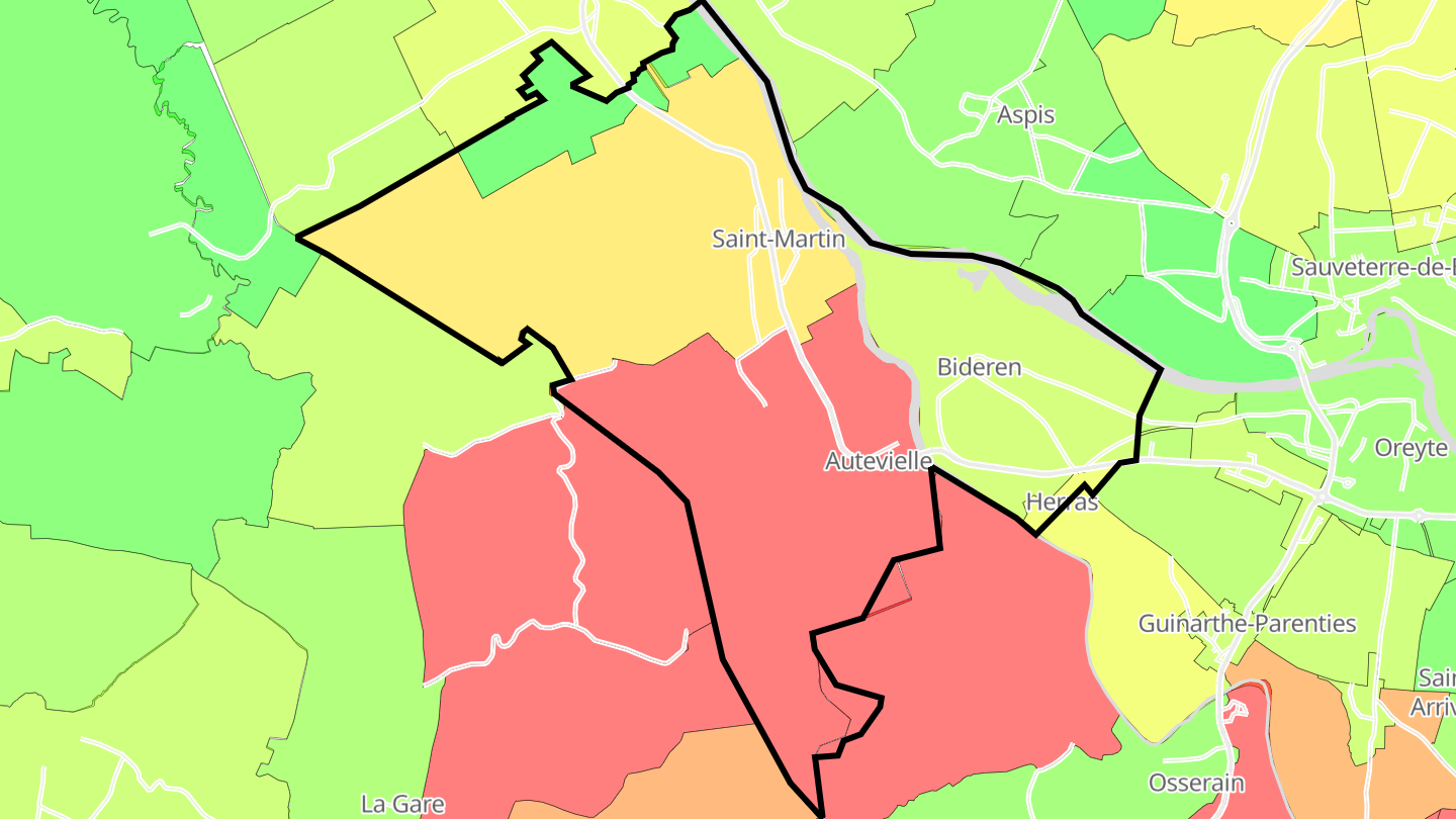 Carte des prix de l'immobilier Autevielle-Saint-Martin-Bideren