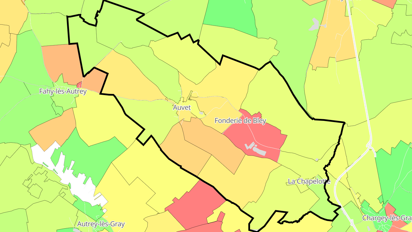 Carte des prix de l'immobilier Auvet-et-la-Chapelotte