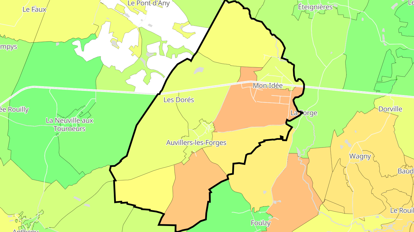 Carte des prix de l'immobilier Auvillers-les-Forges