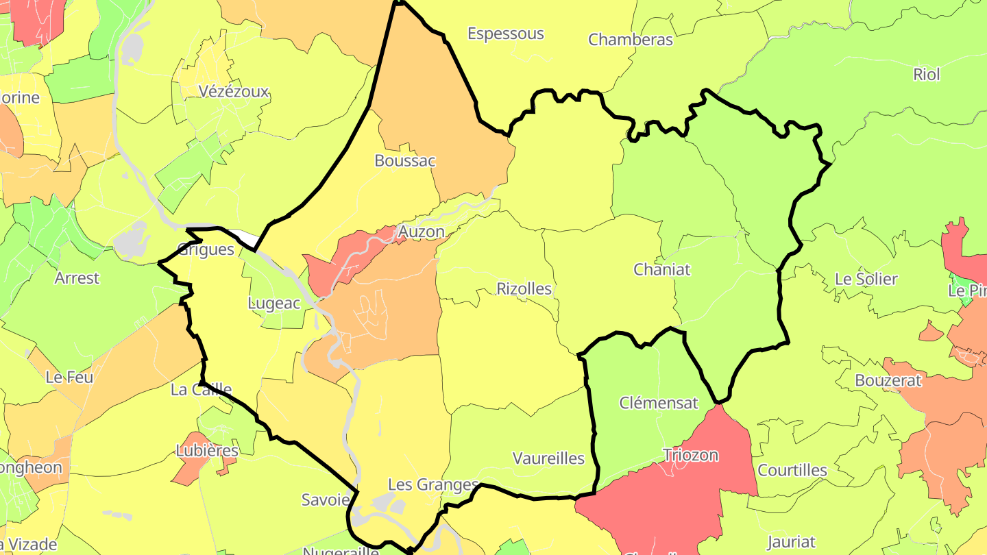 Carte des prix de l'immobilier Auzon