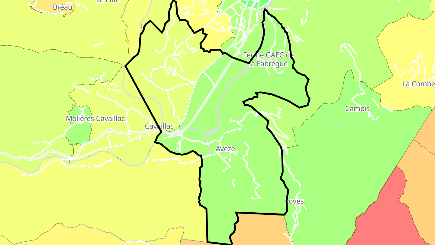 Carte des prix de l'immobilier Avèze