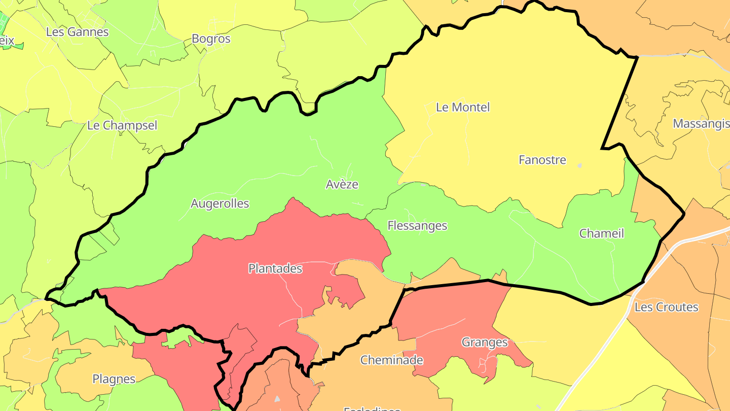 Carte des prix de l'immobilier Avèze