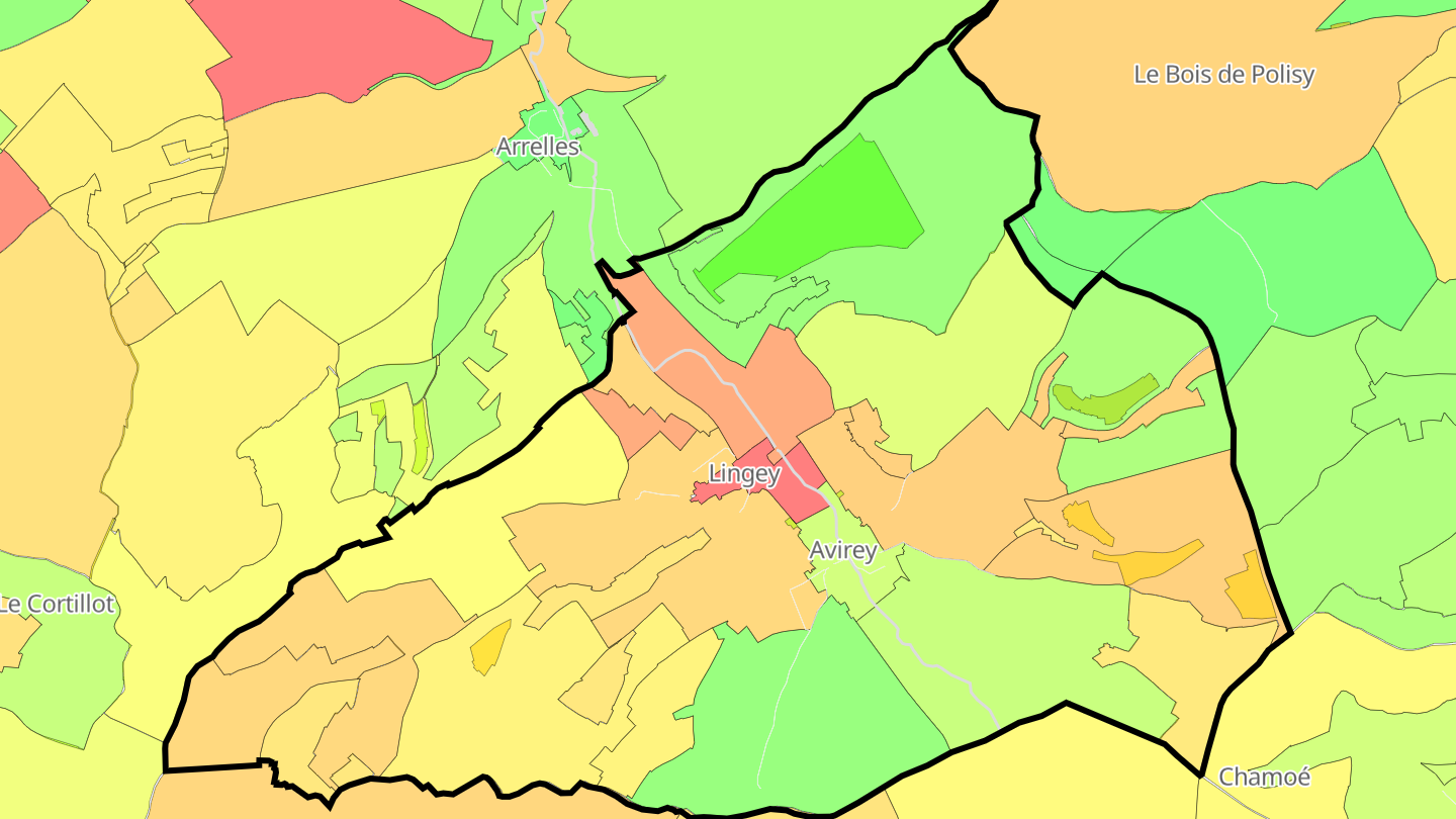 Carte des prix de l'immobilier Avirey-Lingey