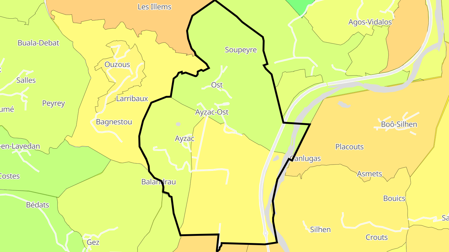 Carte des prix de l'immobilier Ayzac-Ost