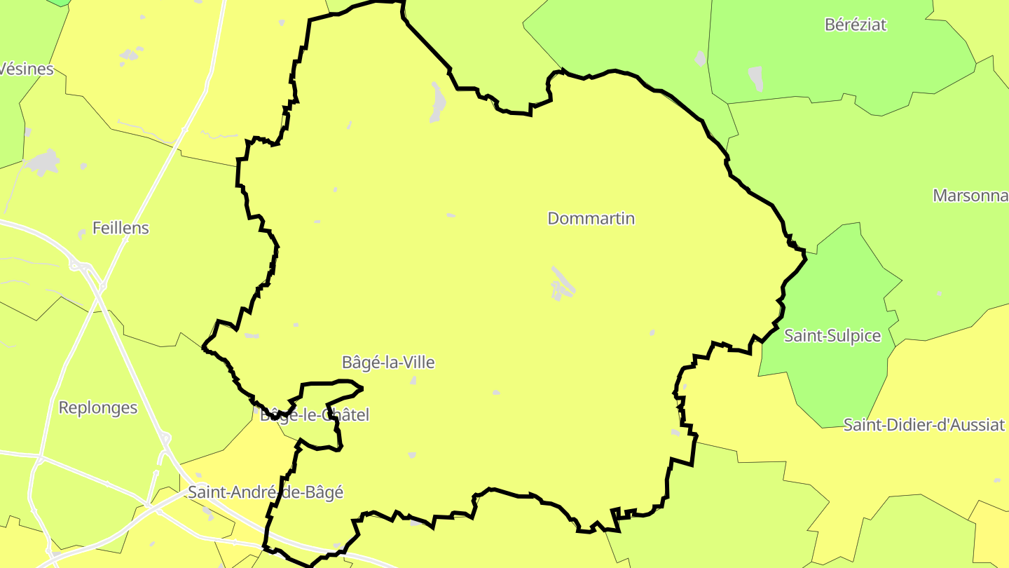 Carte des prix de l'immobilier Bâgé-Dommartin