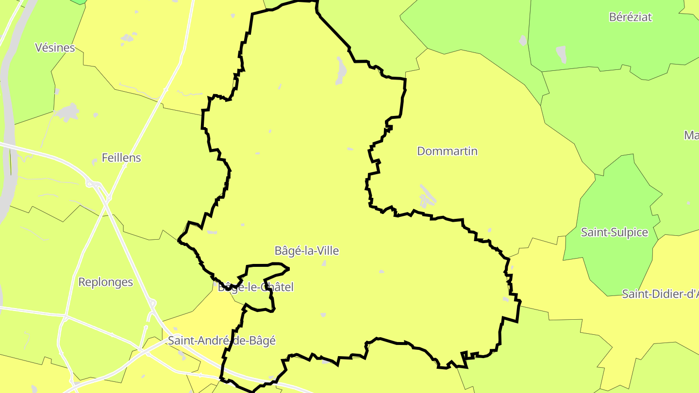 Carte des prix de l'immobilier Bâgé-la-Ville