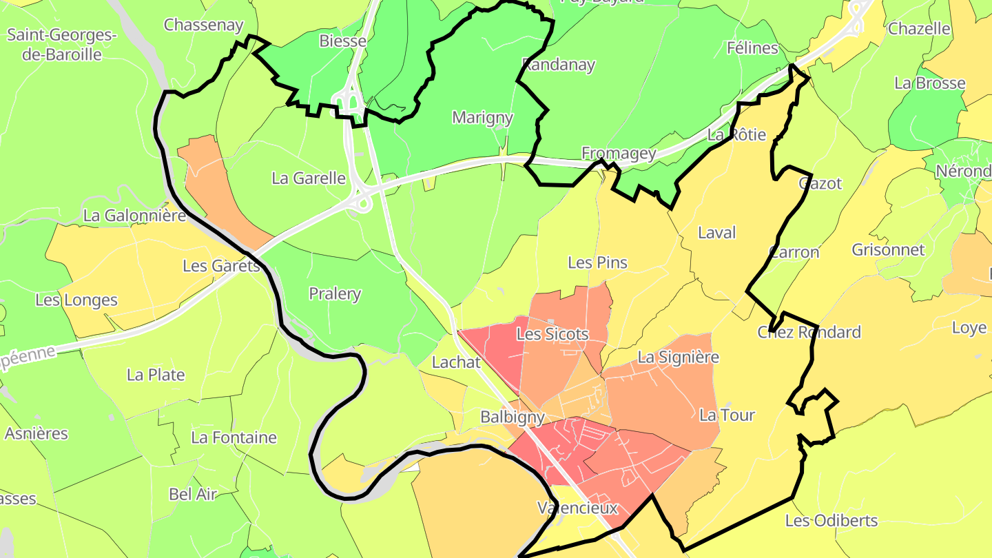 Carte des prix de l'immobilier Balbigny