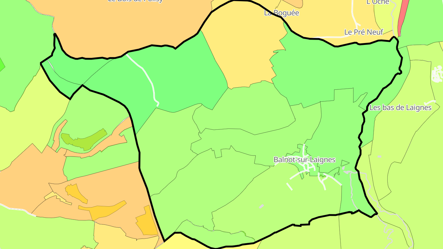 Carte des prix de l'immobilier Balnot-sur-Laignes
