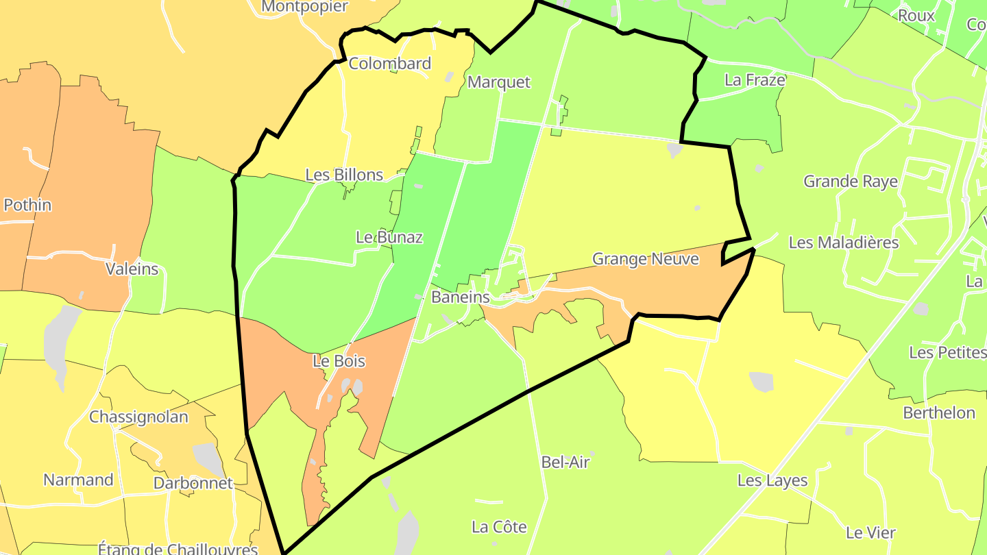 Carte des prix de l'immobilier Baneins