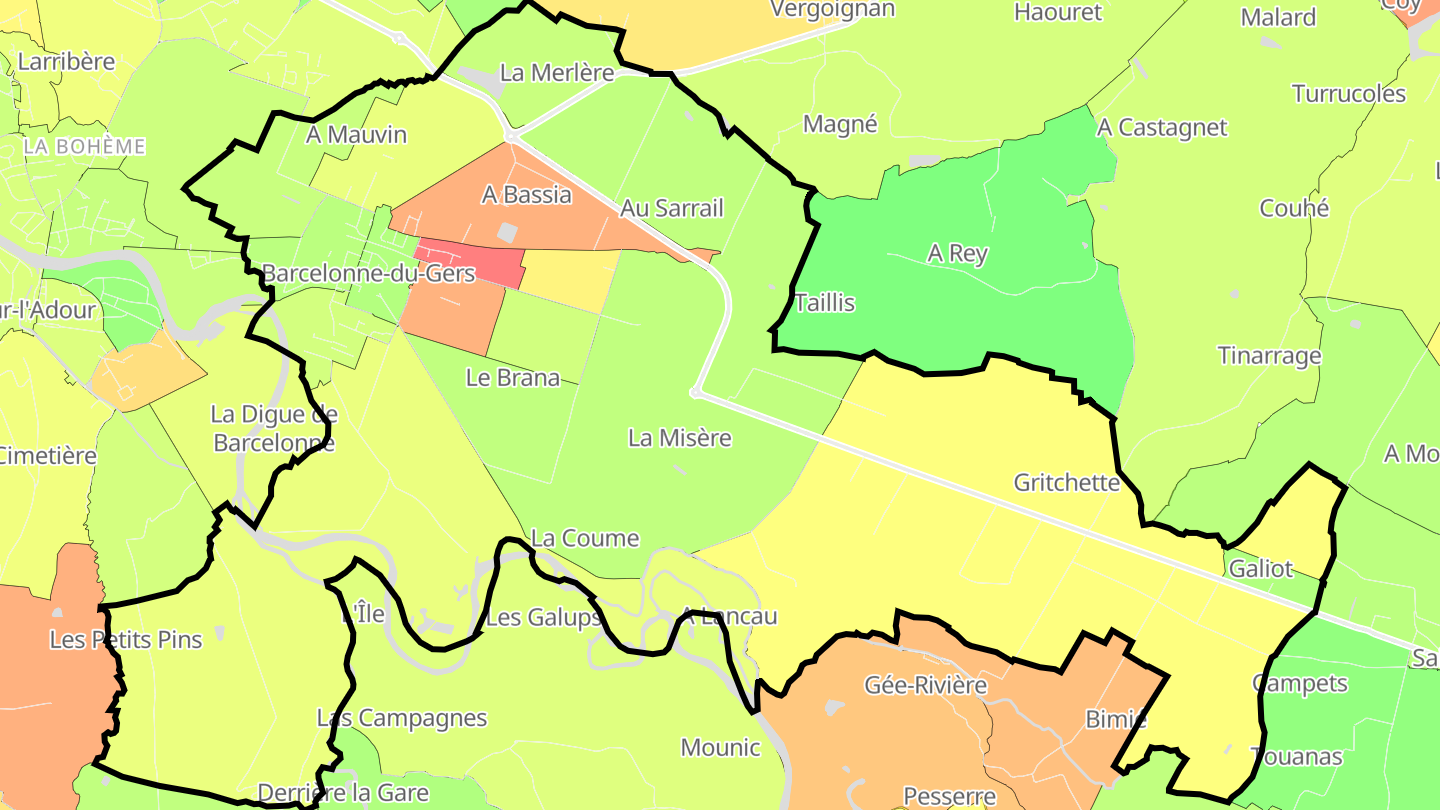 Carte des prix de l'immobilier Barcelonne-du-Gers