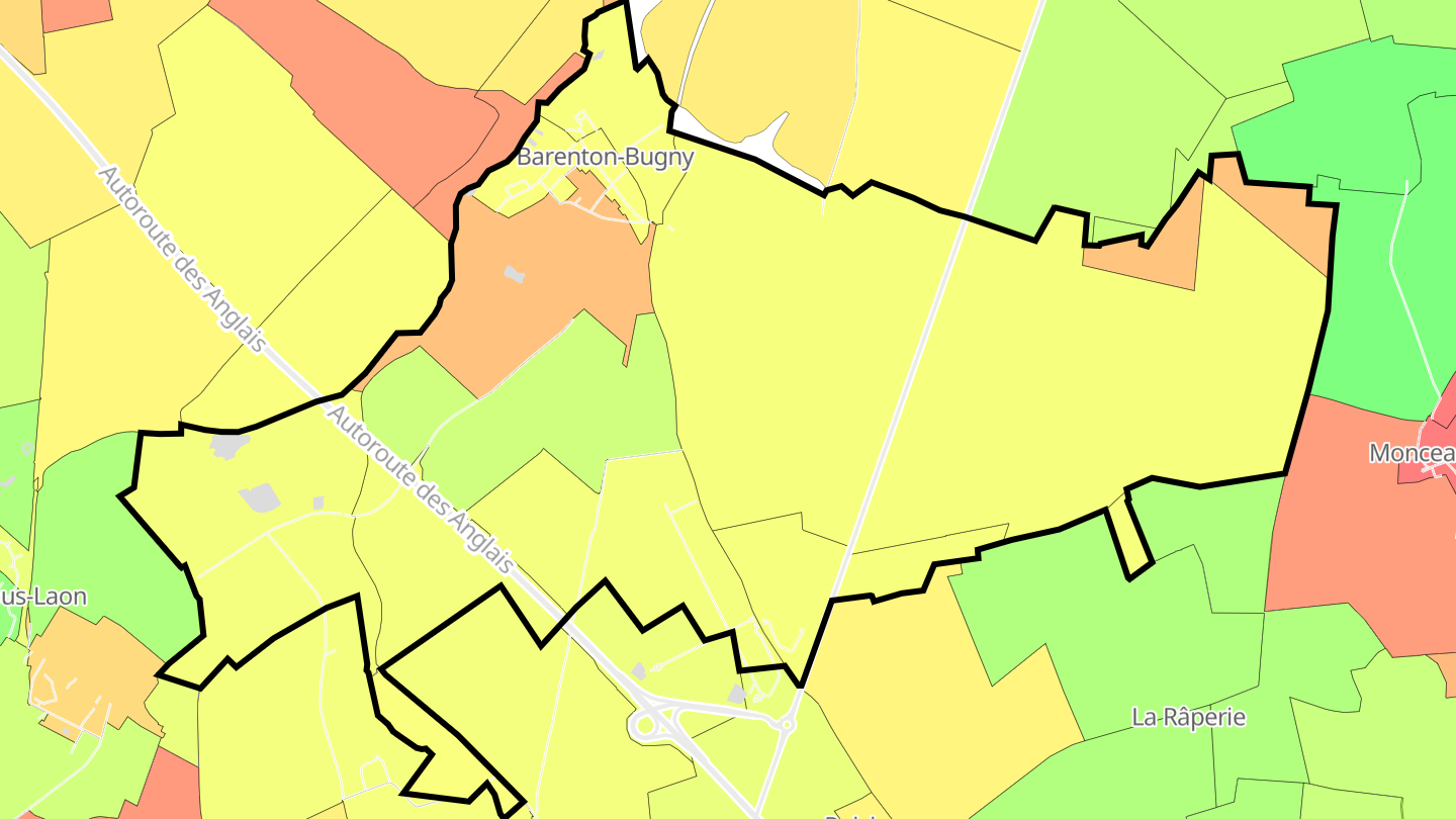Carte des prix de l'immobilier Barenton-Bugny
