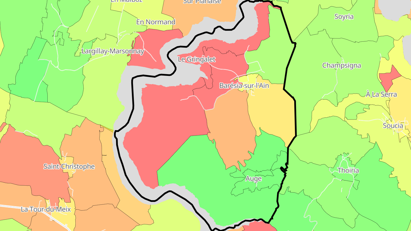 Carte des prix de l'immobilier Barésia-sur-l'Ain