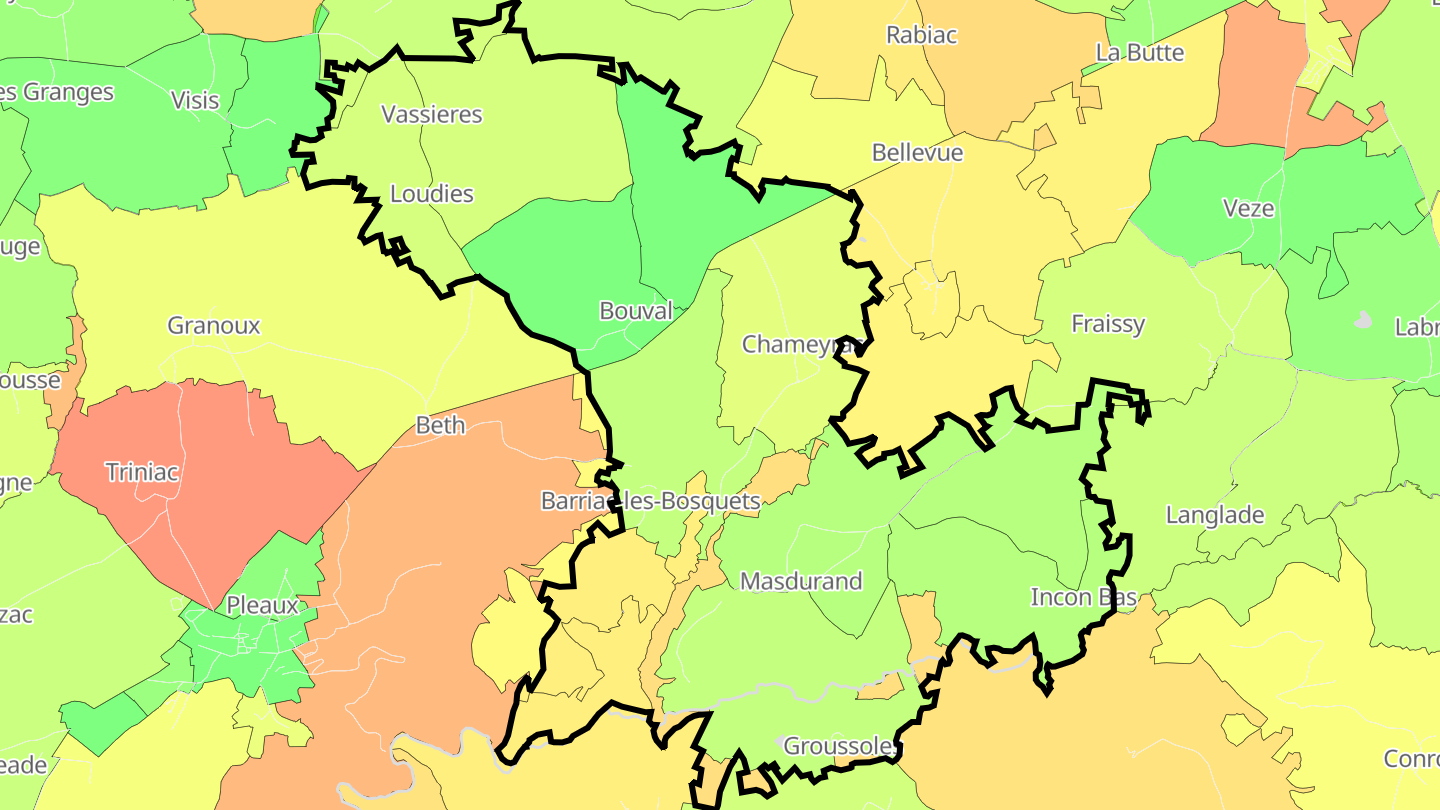 Carte des prix de l'immobilier Barriac-les-Bosquets