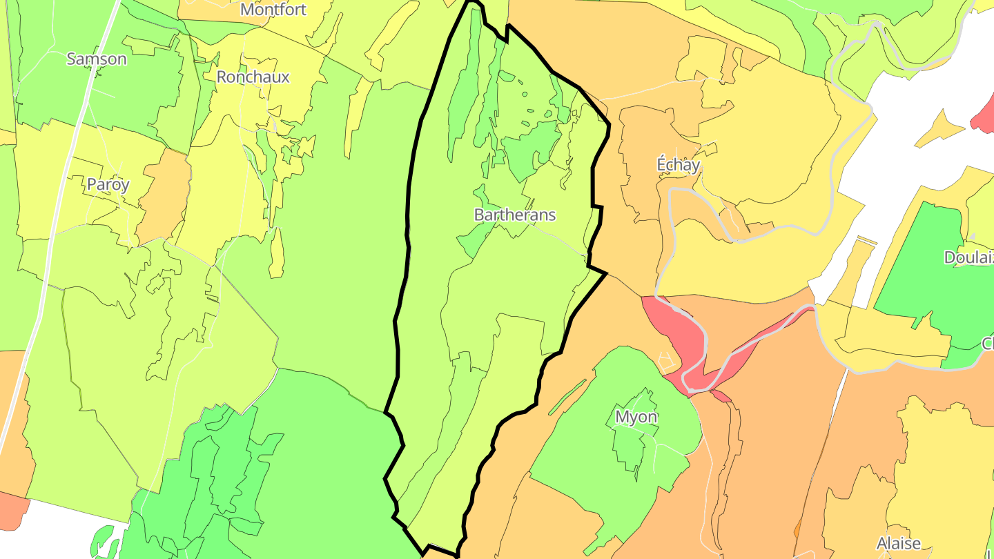 Carte des prix de l'immobilier Bartherans
