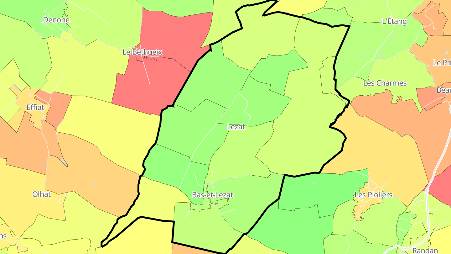 Carte des prix de l'immobilier Bas-et-Lezat