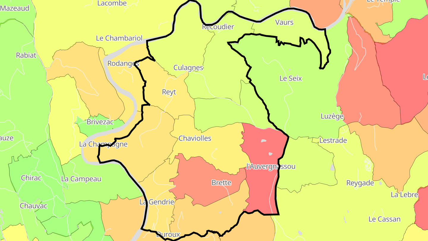 Carte des prix de l'immobilier Bassignac-le-Bas