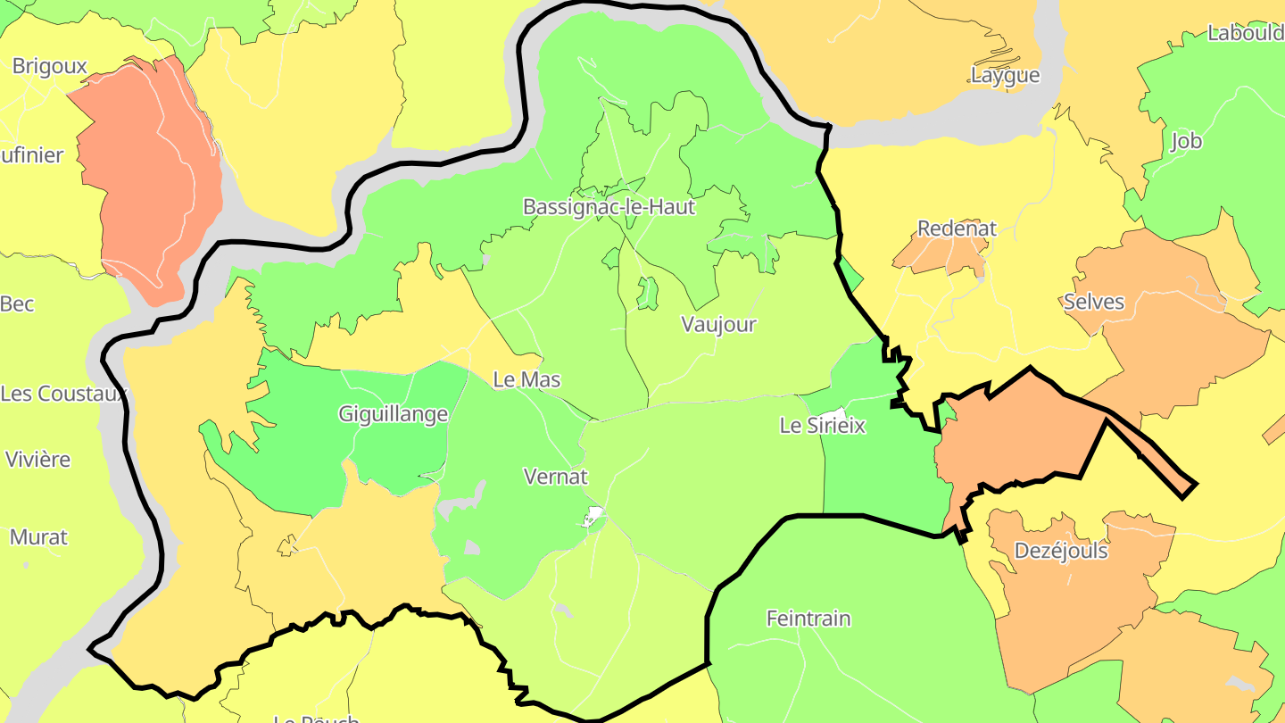 Carte des prix de l'immobilier Bassignac-le-Haut