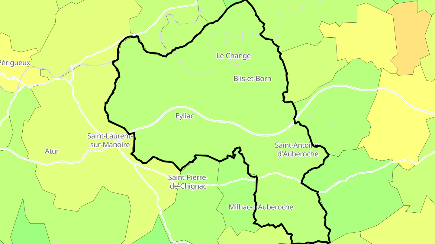 Carte des prix de l'immobilier Bassillac et Auberoche