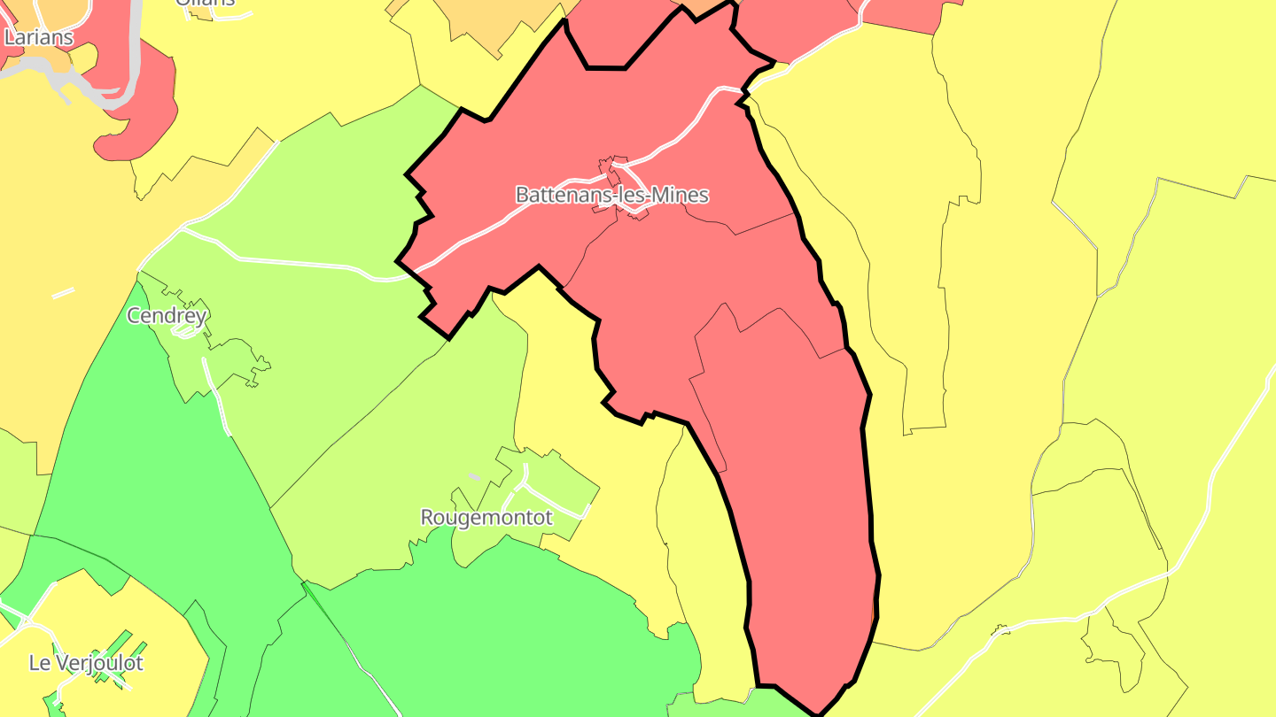 Carte des prix de l'immobilier Battenans-les-Mines