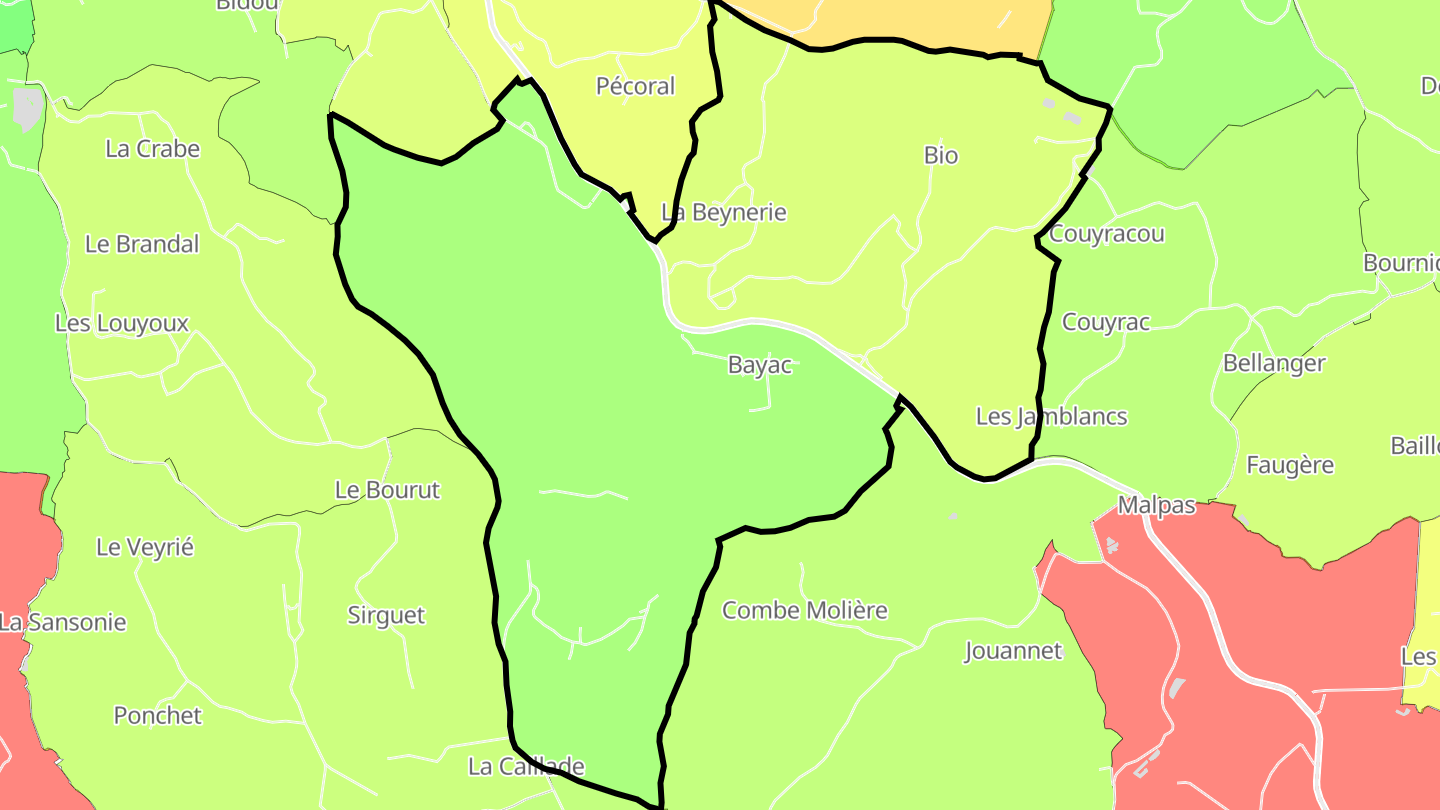 Carte des prix de l'immobilier Bayac