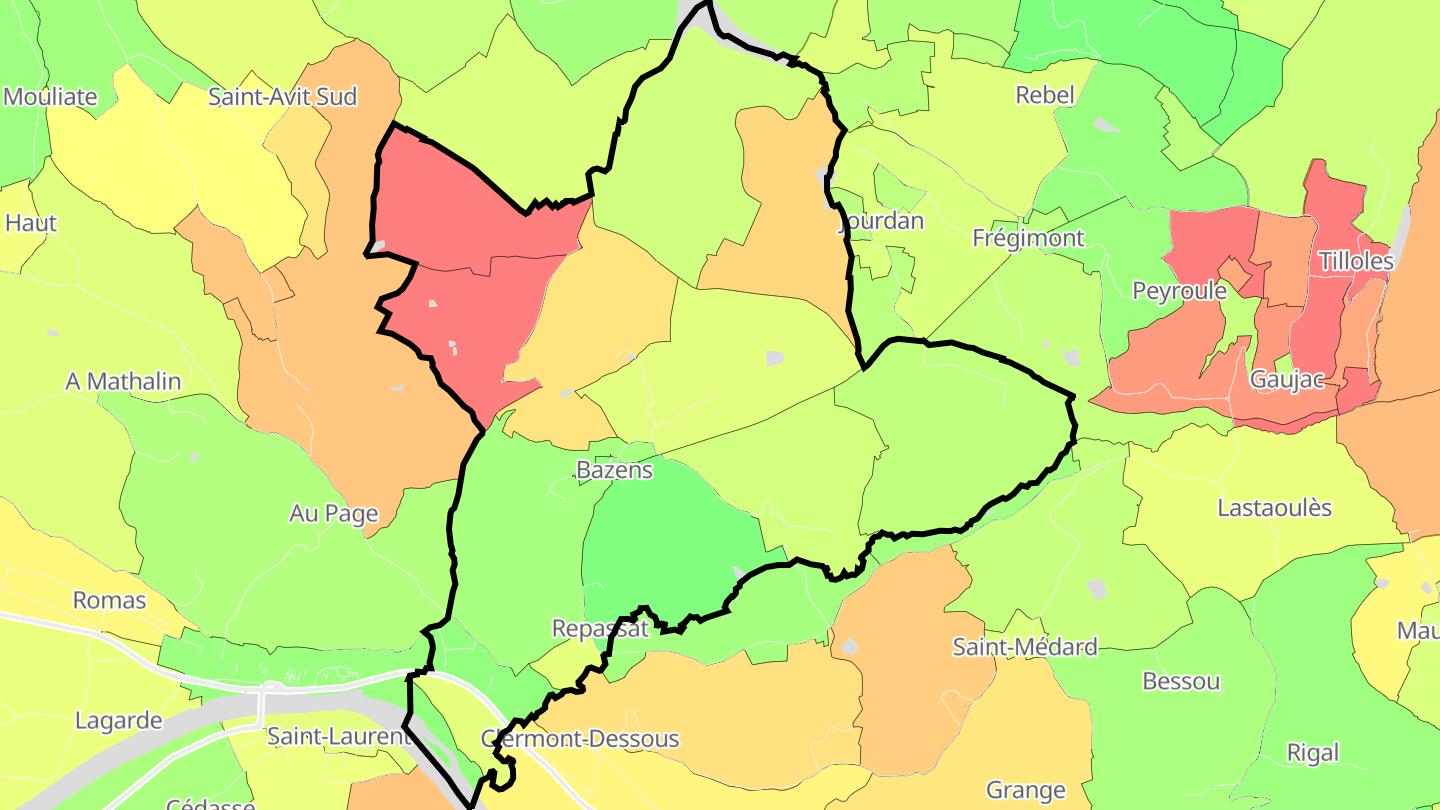 Carte des prix de l'immobilier Bazens