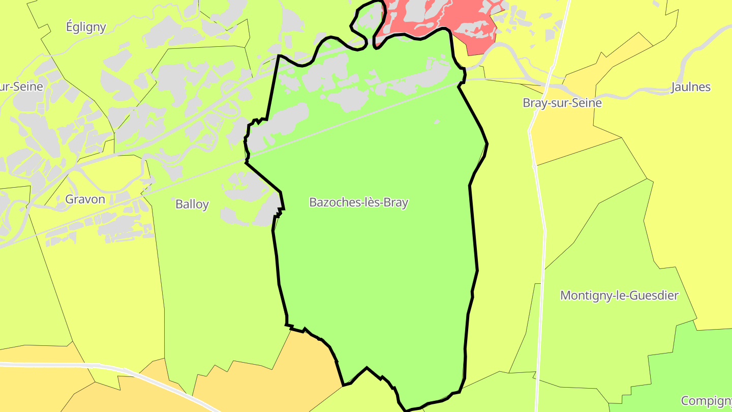 Carte des prix de l'immobilier Bazoches-lès-Bray