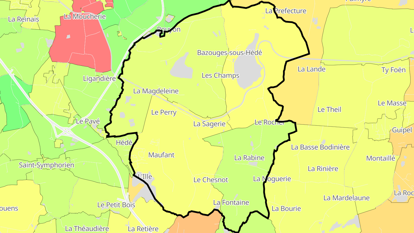Carte des prix de l'immobilier Bazouges-sous-Hédé