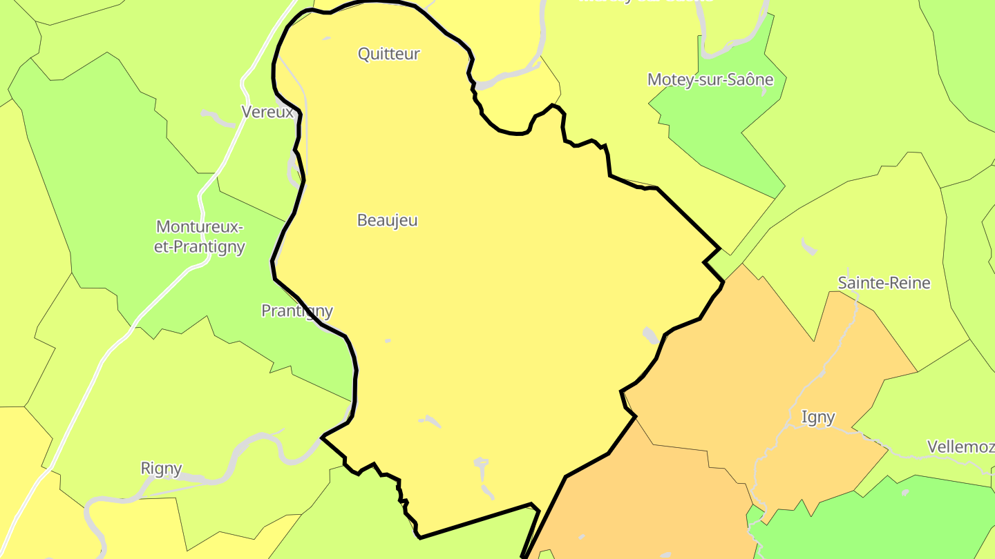 Carte des prix de l'immobilier Beaujeu-Saint-Vallier-Pierrejux-et-Quitteur