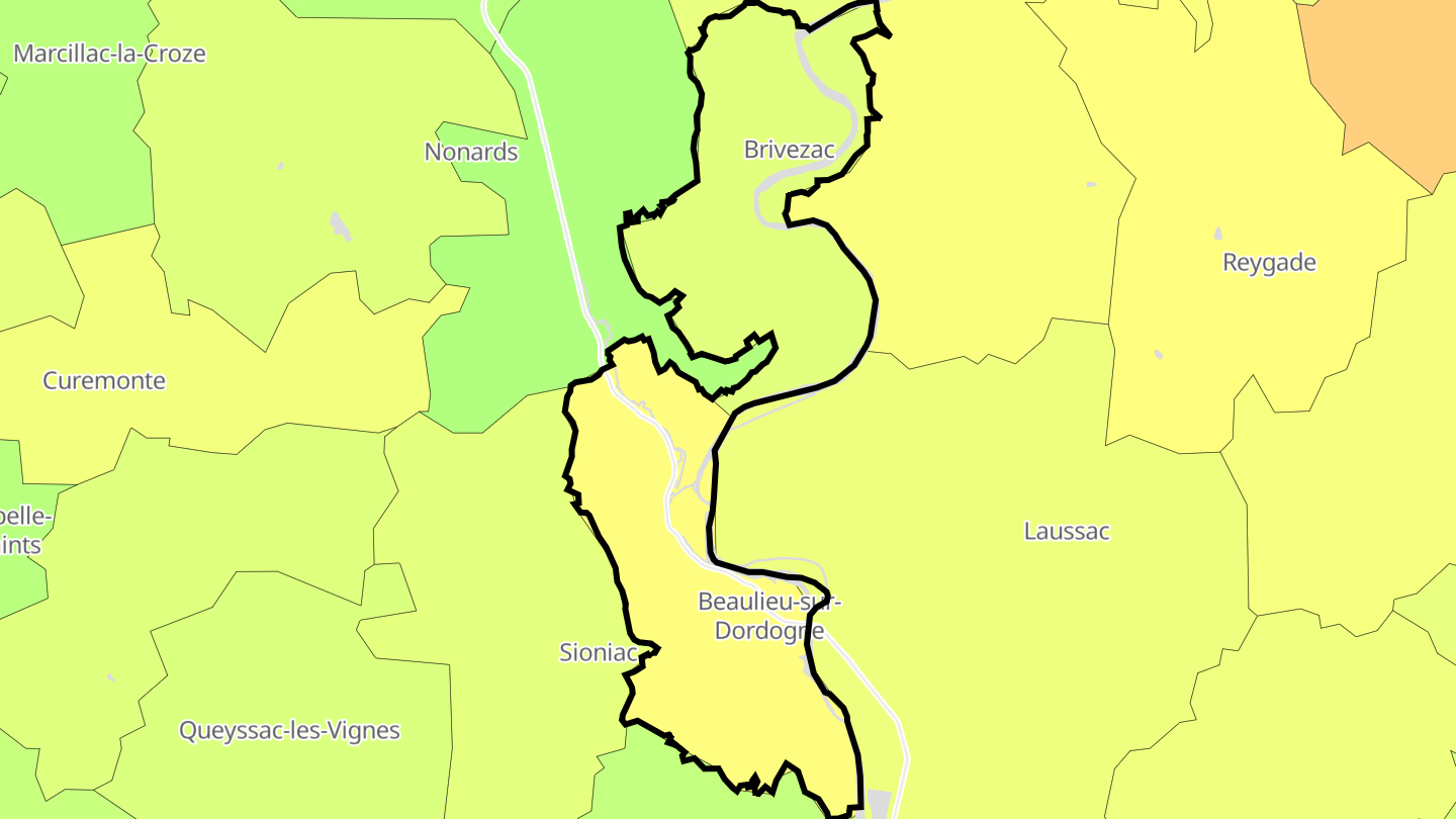 Carte des prix de l'immobilier Beaulieu-sur-Dordogne