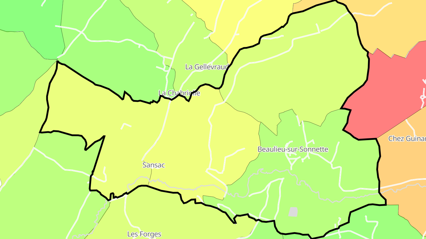 Carte des prix de l'immobilier Beaulieu-sur-Sonnette