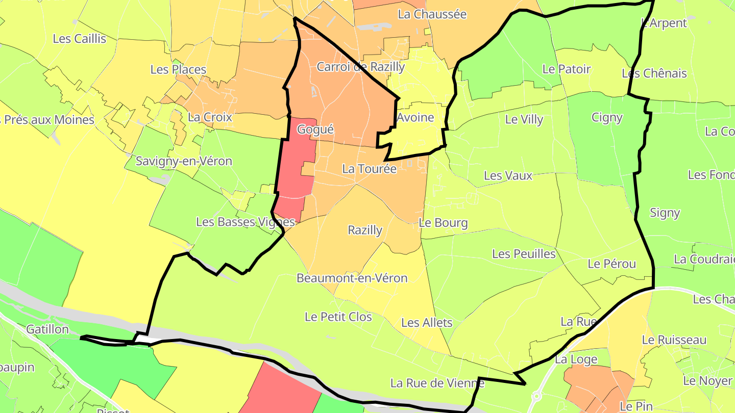 Carte des prix de l'immobilier Beaumont-en-Véron