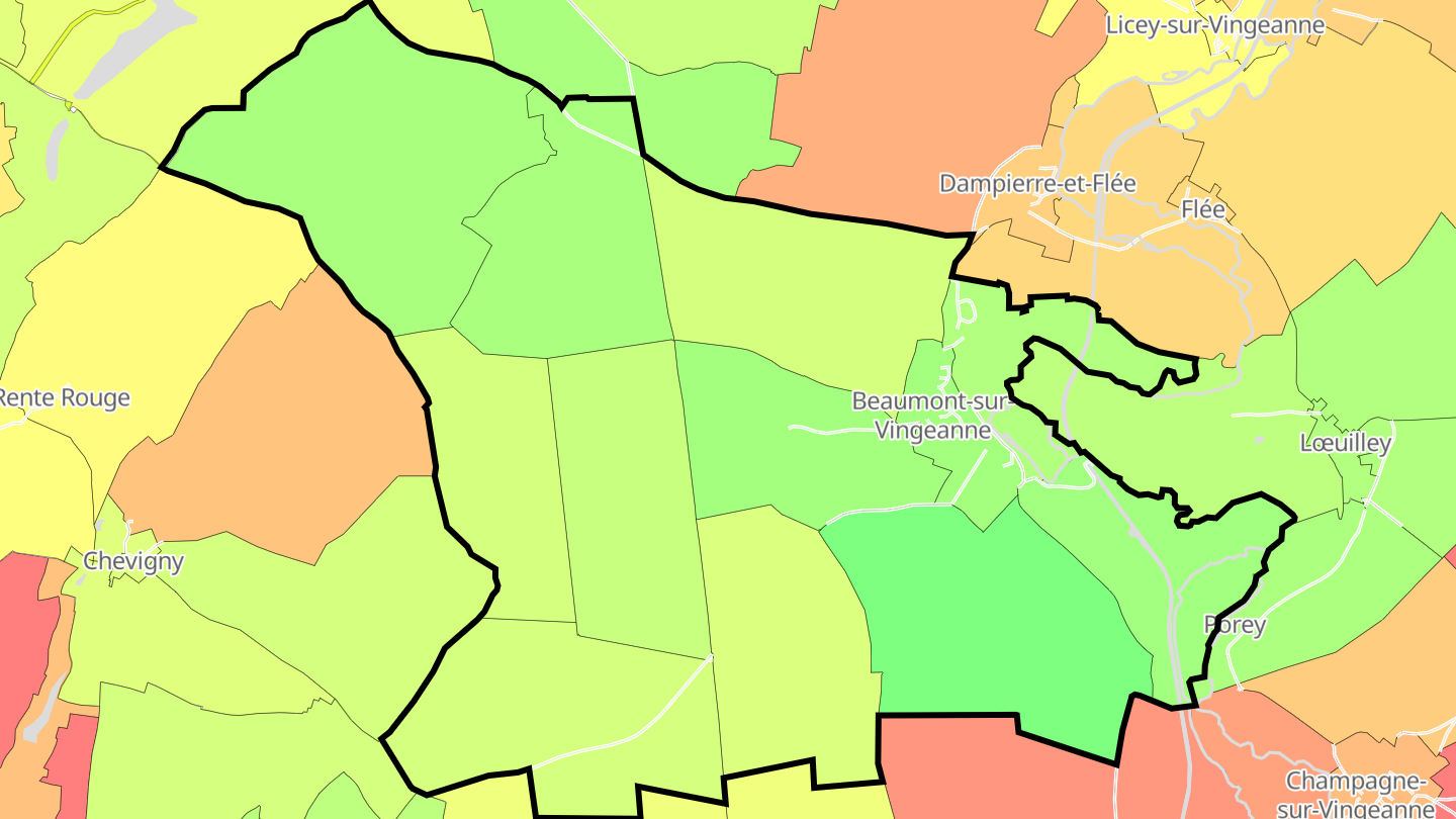 Carte des prix de l'immobilier Beaumont-sur-Vingeanne