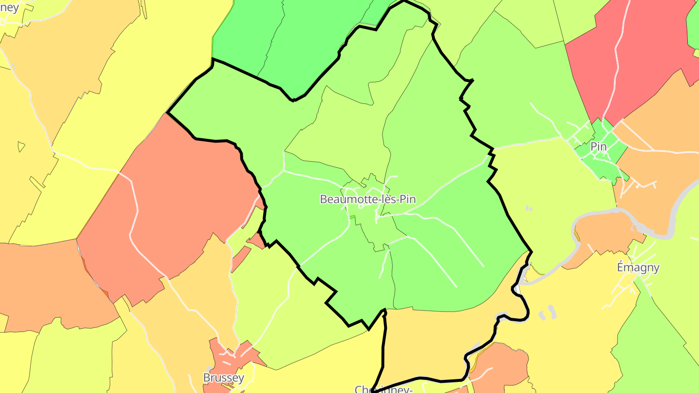 Carte des prix de l'immobilier Beaumotte-lès-Pin