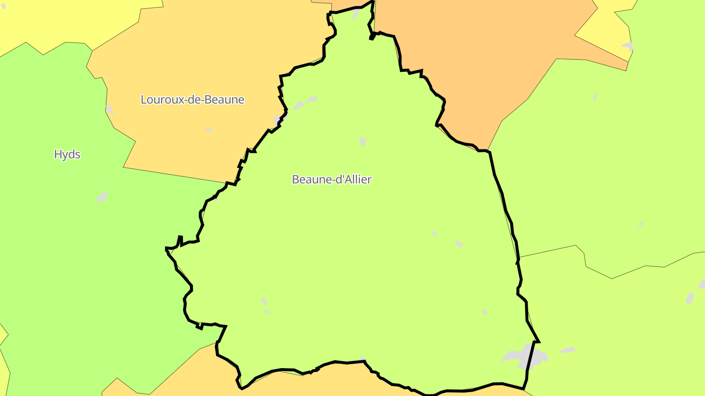 Carte des prix de l'immobilier Beaune-d'Allier