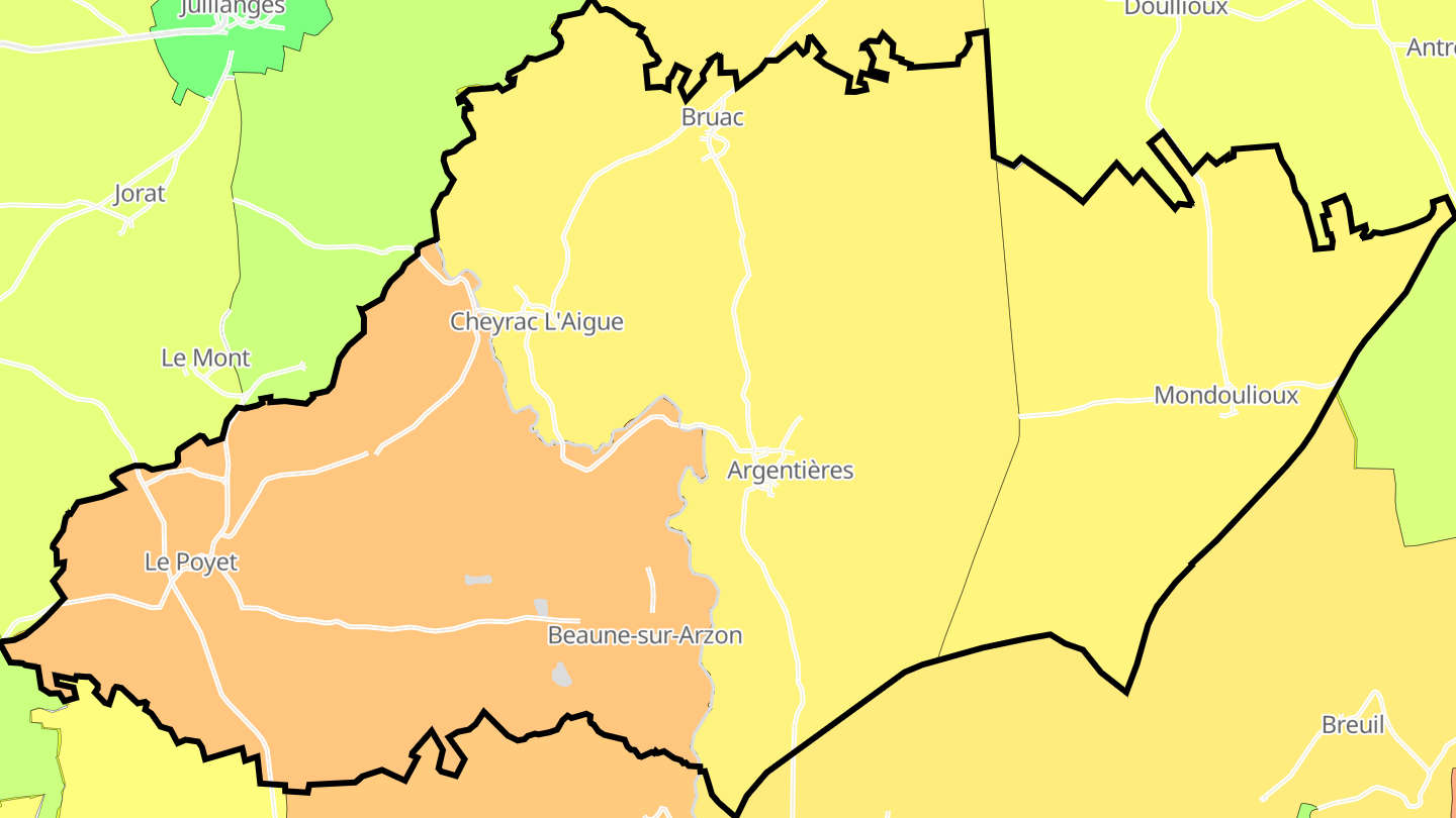 Carte des prix de l'immobilier Beaune-sur-Arzon