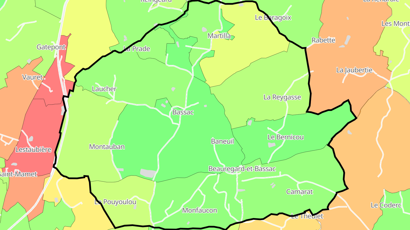 Carte des prix de l'immobilier Beauregard-et-Bassac