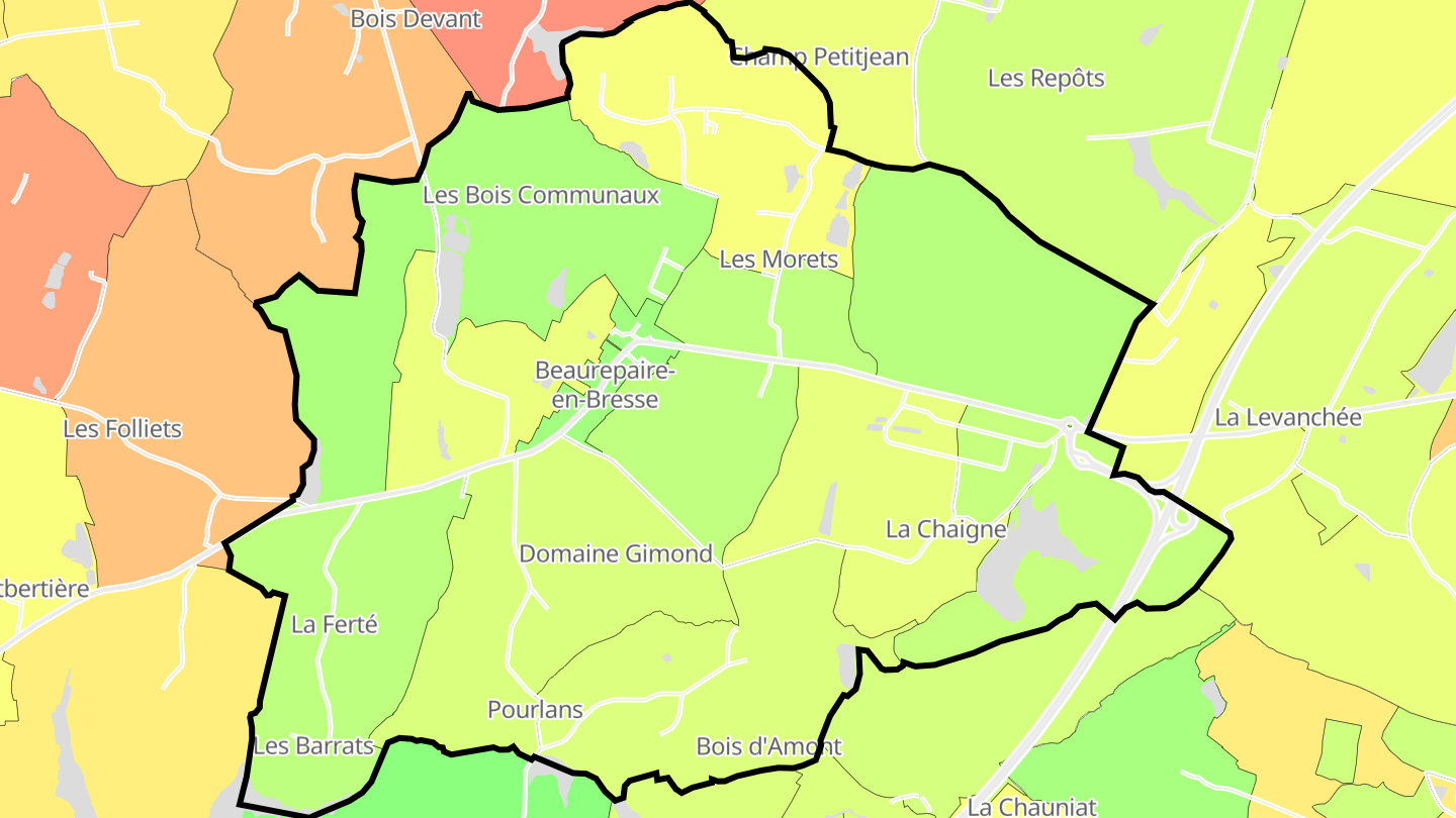 Carte des prix de l'immobilier Beaurepaire-en-Bresse
