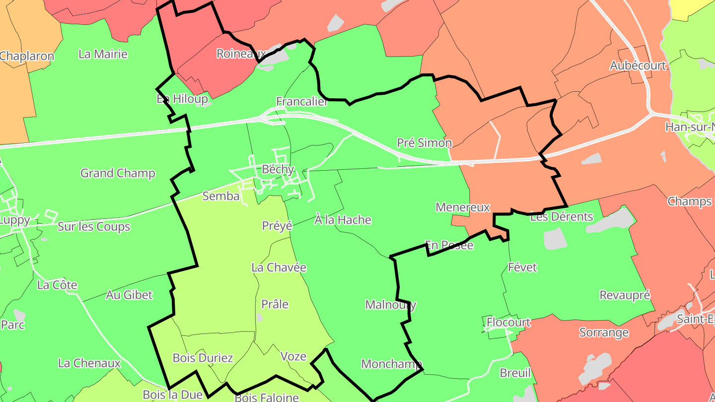 Carte des prix de l'immobilier Béchy