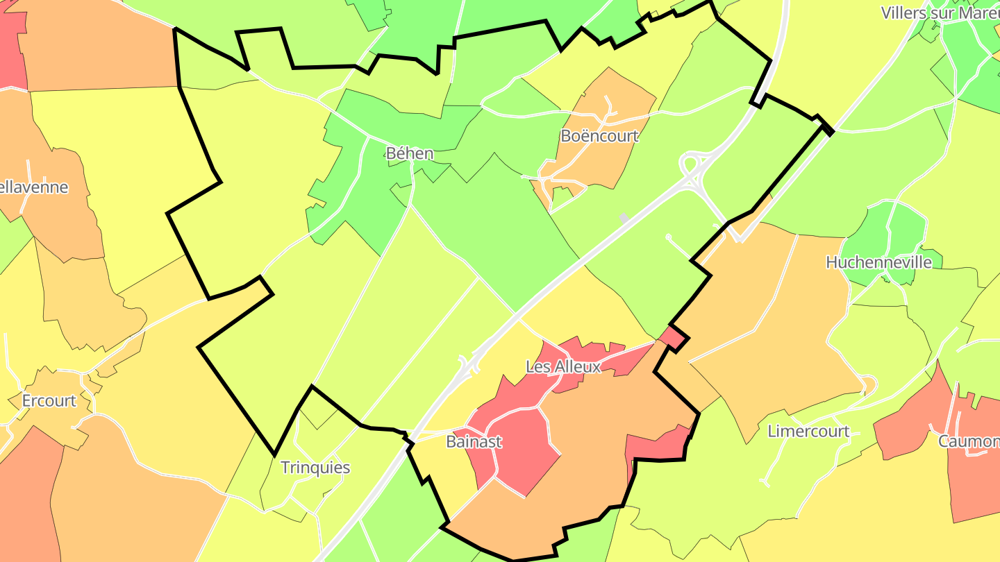 Carte des prix de l'immobilier Béhen