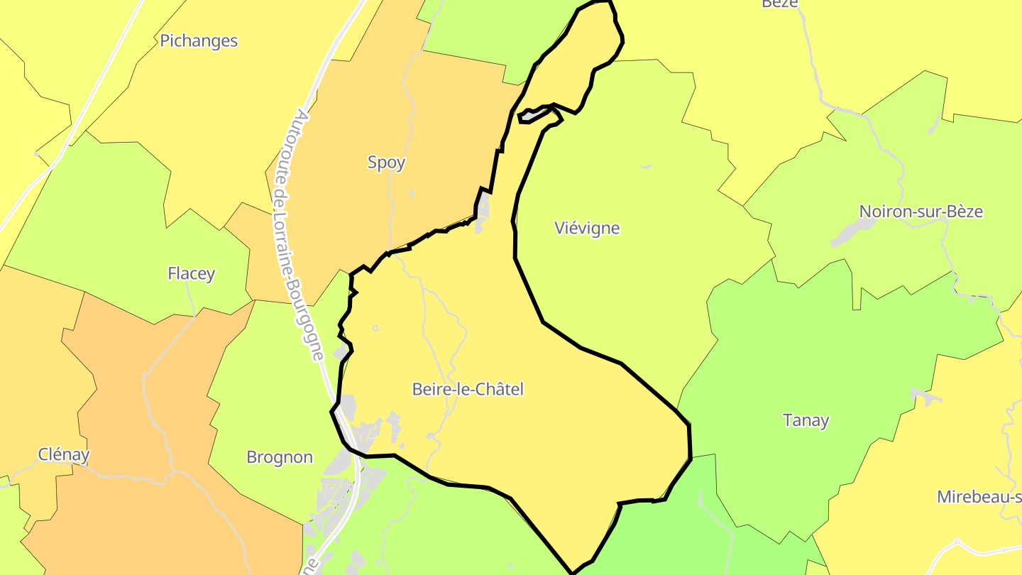 Carte des prix de l'immobilier Beire-le-Châtel